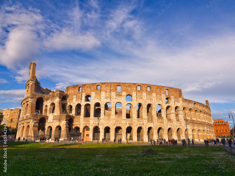 Colosseum of Rome under blue sky sunset, Italy