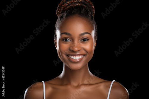 A beautiful young woman with a genuine smile looking directly at the camera. This image can be used to portray happiness, positivity, confidence, and approachability. Ideal for advertisements, marketi photo