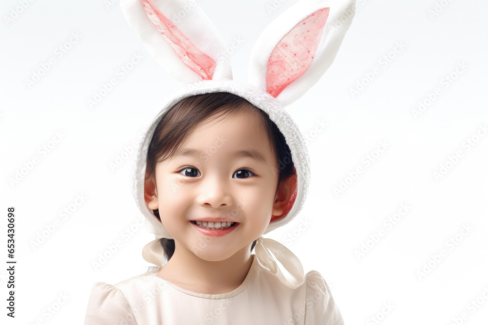 A cute little girl wearing a bunny ears hat. Perfect for Easter celebrations or children's events. A cute little girl wearing a bunny ears hat. Perfect for Easter celebrations or children's events.