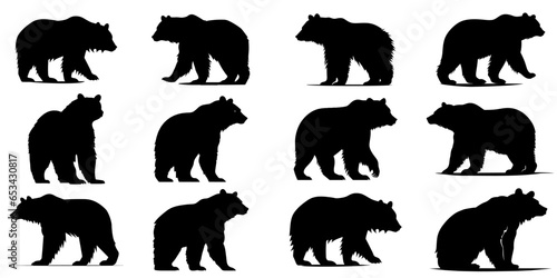 Bear icons set. Bear silhouettes. Black symbols of bear.