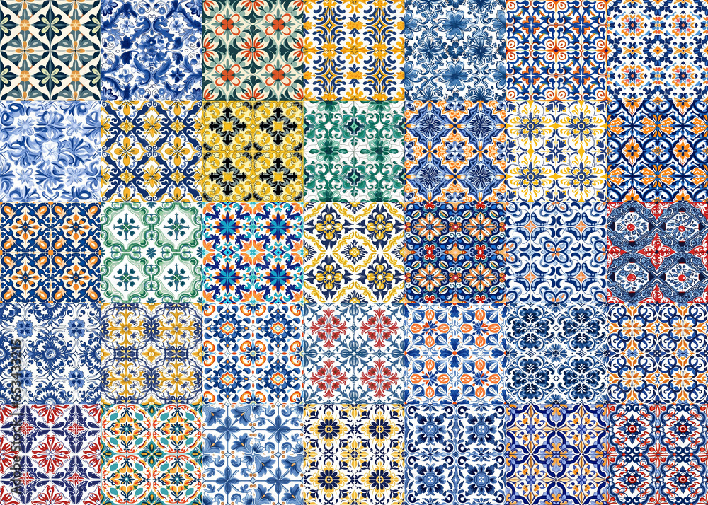 Portugal azulejos set - obrazy, fototapety, plakaty 