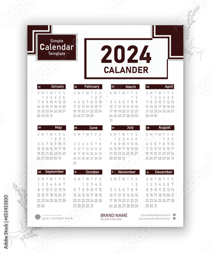 2024 calendar template design editable