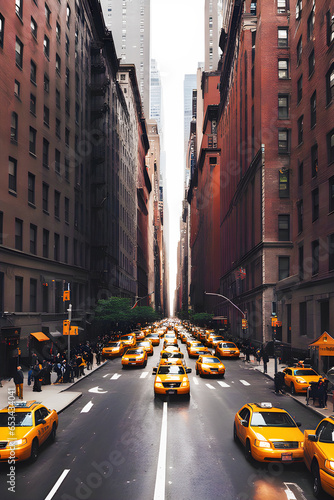street through a modern city with taxis and cars on the roads gen ai © Sam