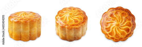 Moon cake with nuts on a white isolated background