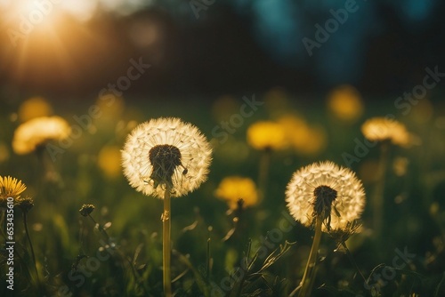 Close-Up of Soft Yellow Dandelion Flowers in a Natural Field Setting in Spring or Summer