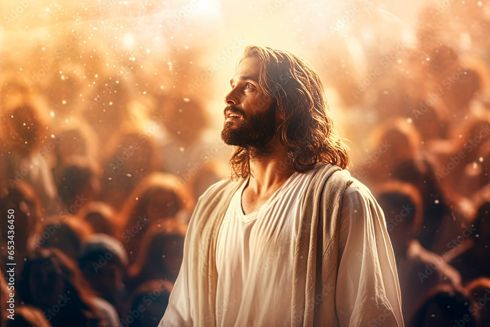 Jesus wearing a red sash during the Sermon on the Mount in the Gospel ...