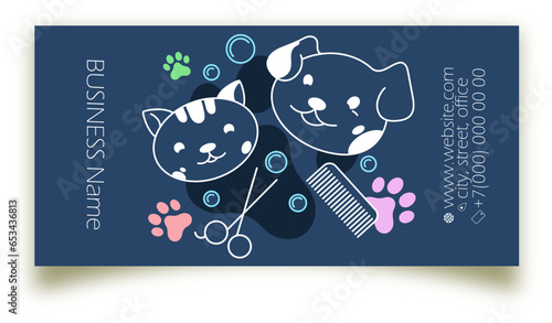 Business card for grooming, cute dog and cat face