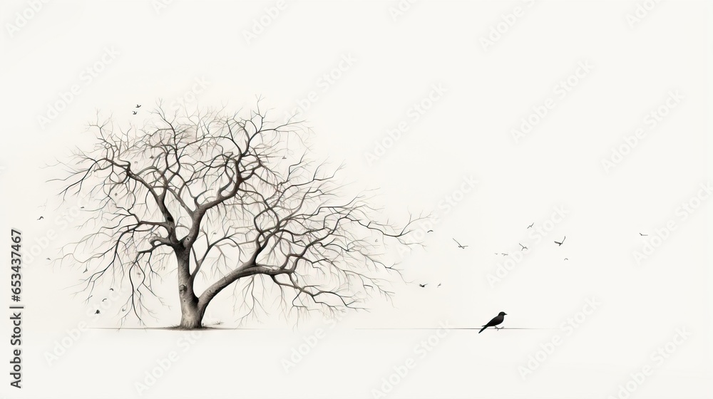 Fototapeta premium a black bird sitting on the ground next to a tree. generative ai