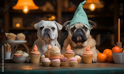 Two birthday French bulldogs. Generated with AI.
