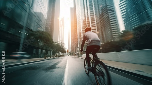 People cycling in City. Commuting, healthy life style, eco friendly transport. Multiple exposure, motion blur image photo