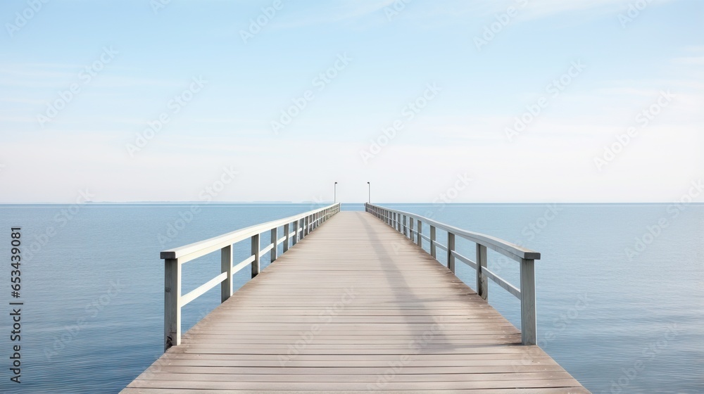  a long pier stretching out into the ocean on a sunny day.  generative ai