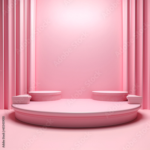 empty pink podium for the display of your product. mockup, round pedestal.