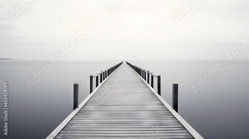  a long pier stretching out into the ocean on a cloudy day.  generative ai