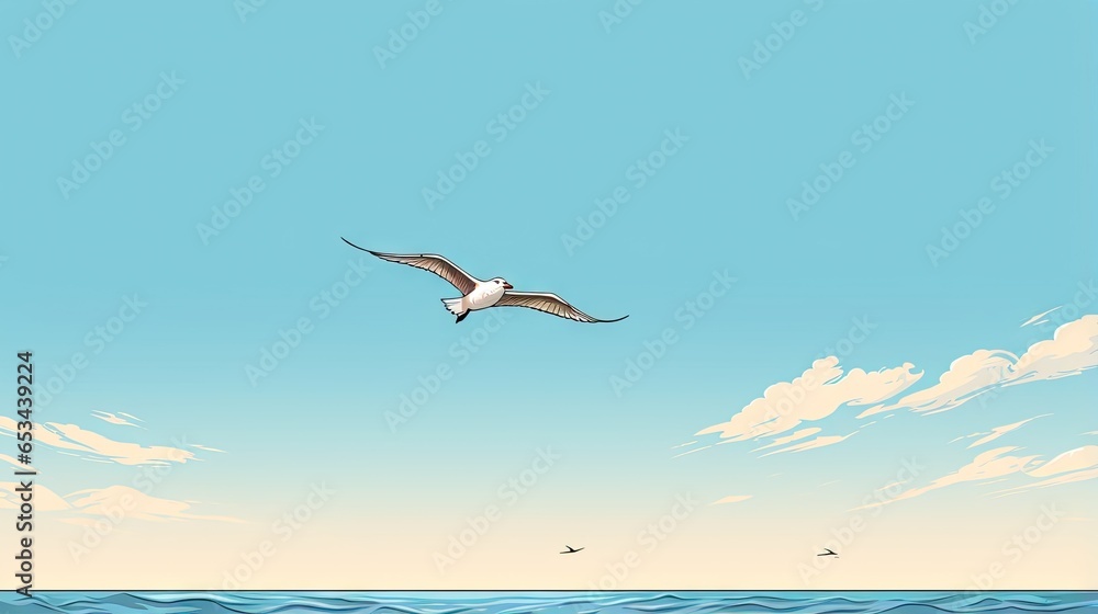 Naklejka premium a seagull flying over the ocean with a sky background. generative ai