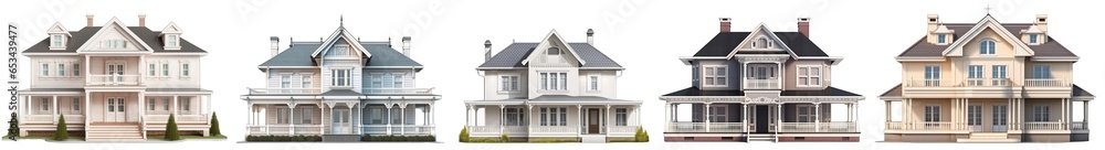 Luxury family houses with beautiful porch american style isolated on transparent background generative ai