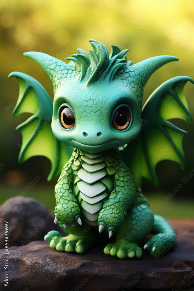 Mysterious creature of a young green cute dragon