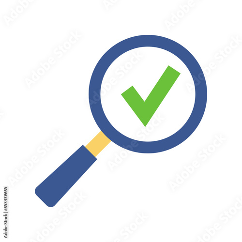 Magnifying glass. Search icon. heck mark icon. Loupe with check mark. Finding solution.