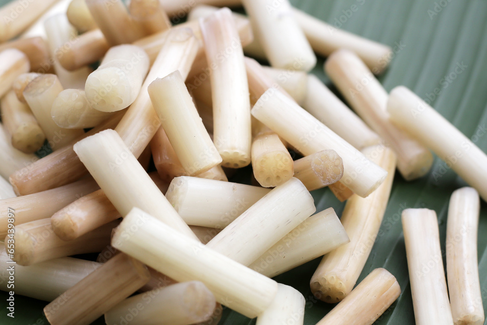 Fresh lotus rootlet on banana leaf