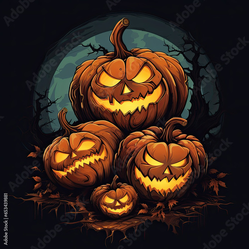 Jack O Lantern Halloween Pumpkins on a black background