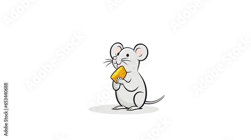  a cartoon mouse eating a piece of cheese on a white background. generative ai