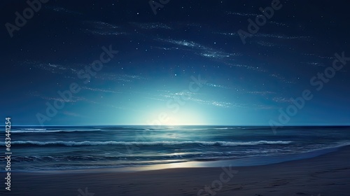  a full moon shines over the ocean on a beach.  generative ai © Anna