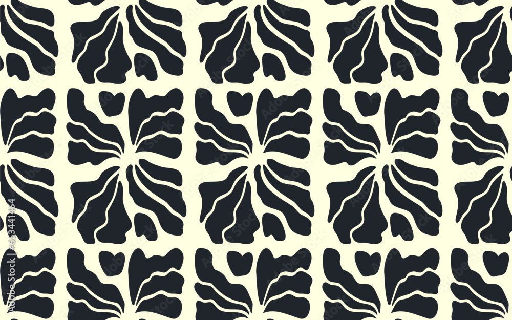 Seamless botanical modern exotic pattern. Modern black and white collage. Matisse's style. Hand drawn plants. Paper cuttings. Vector illustration Seamless botanical modern exotic pattern. Modern black and white collage. Matisse's style. Hand drawn plants. Paper cuttings. Vector illustration