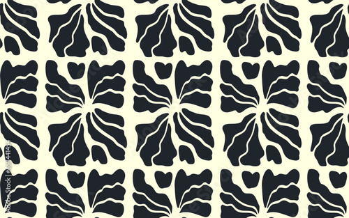 Seamless botanical modern exotic pattern. Modern black and white collage. Matisse's style. Hand drawn plants. Paper cuttings. Vector illustration