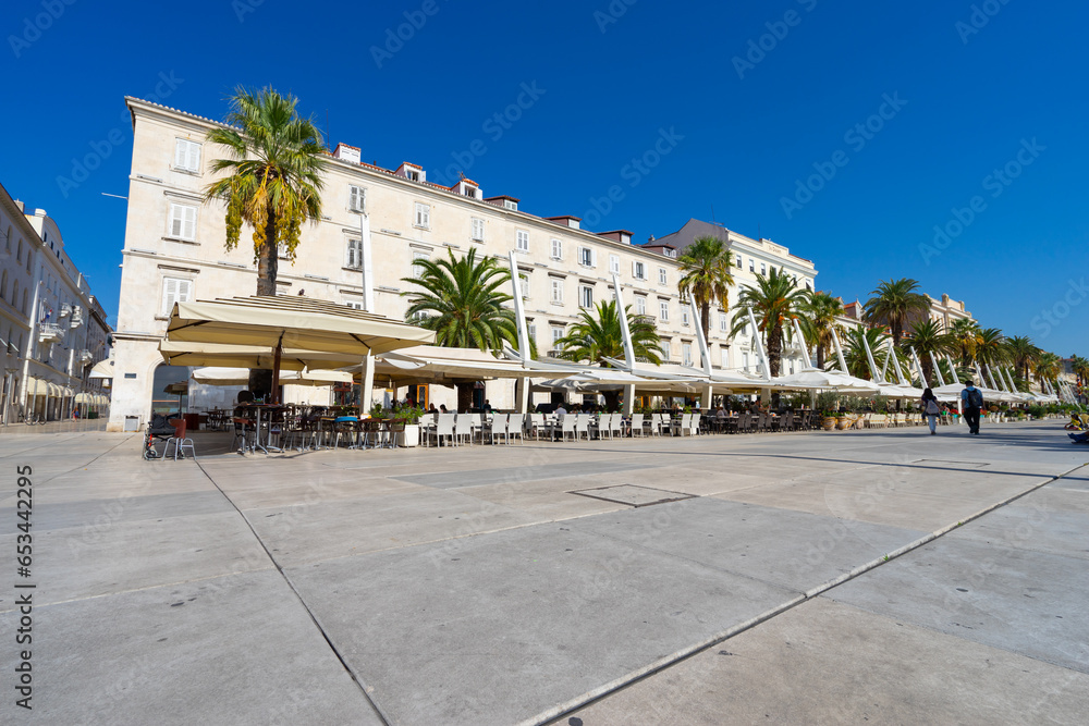 Riva (sea promenade) on a summer day. Split is popular touristic coastal destination in Croatia