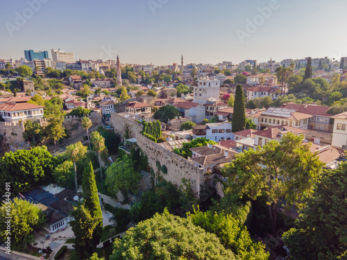 View of old Antalya from a drone or bird's eye view. This is the area of the old city and the old harbor photo