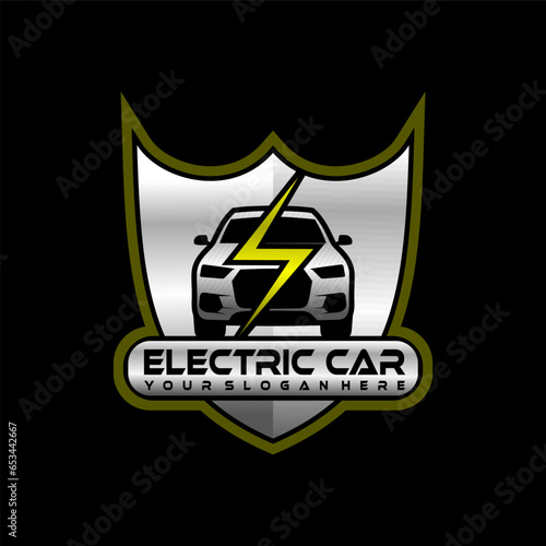 electric car logo with shield