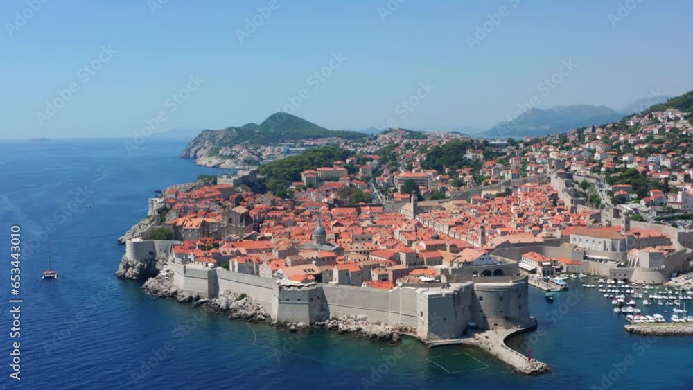 Dubrovnik Old Town from above overview. Old town city aerial drone shot Dubrovnik Old Town from above overview. Old town city aerial drone shot