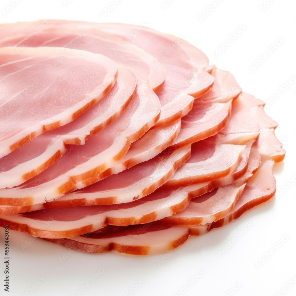 Sliced Ham on Seamless White Background