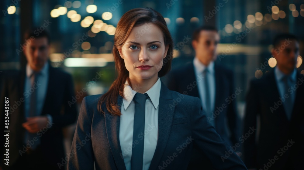 Fototapeta premium Serious Businesswoman and Team in Modern Offic