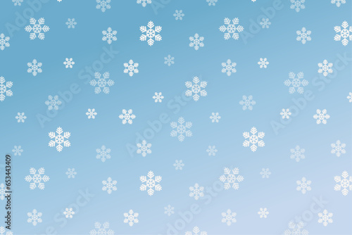 Seamless snowflakes pattern swatch vector different sizes opacity shapes on sky blue gradient background