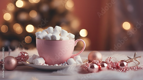 cup of hot chocolate with marshmallows, christmas mood