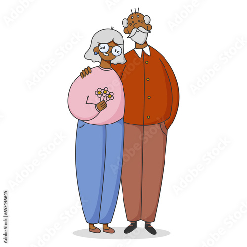 Portrait of a senior elderly couple isolated. An elderly man and woman together. Colored flat vector illustration of a gray-haired people