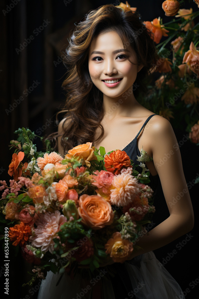 Bride posing and smiling with bouquet Bride posing and smiling with bouquet