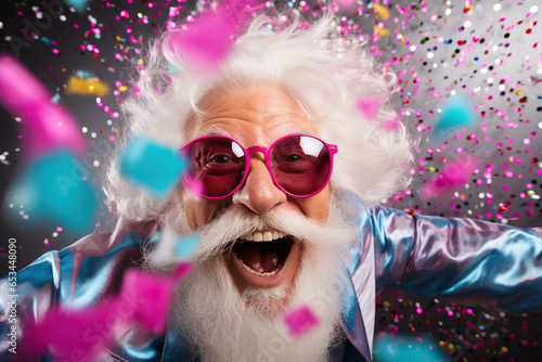 Crazy senior man having fun doing party during holidays time © AI_images