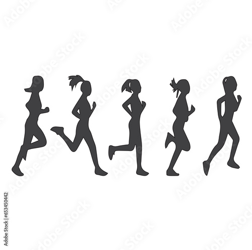 Set of women’s running action silhouettes. Women's Running Race, Isolated Vector. Running woman, abstract vector silhouette. 