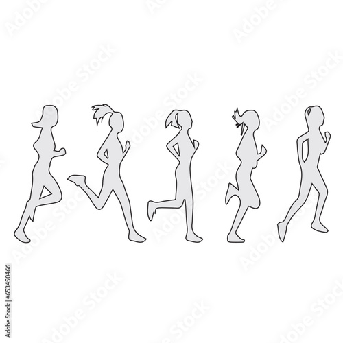 Set of women’s running action silhouettes. Women's Running Race, Isolated Vector. Running woman, abstract vector silhouette. 
