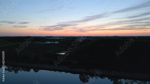 Aerial view of Sunset over riverlike stream at Stige Ø, Odense, Denmark photo