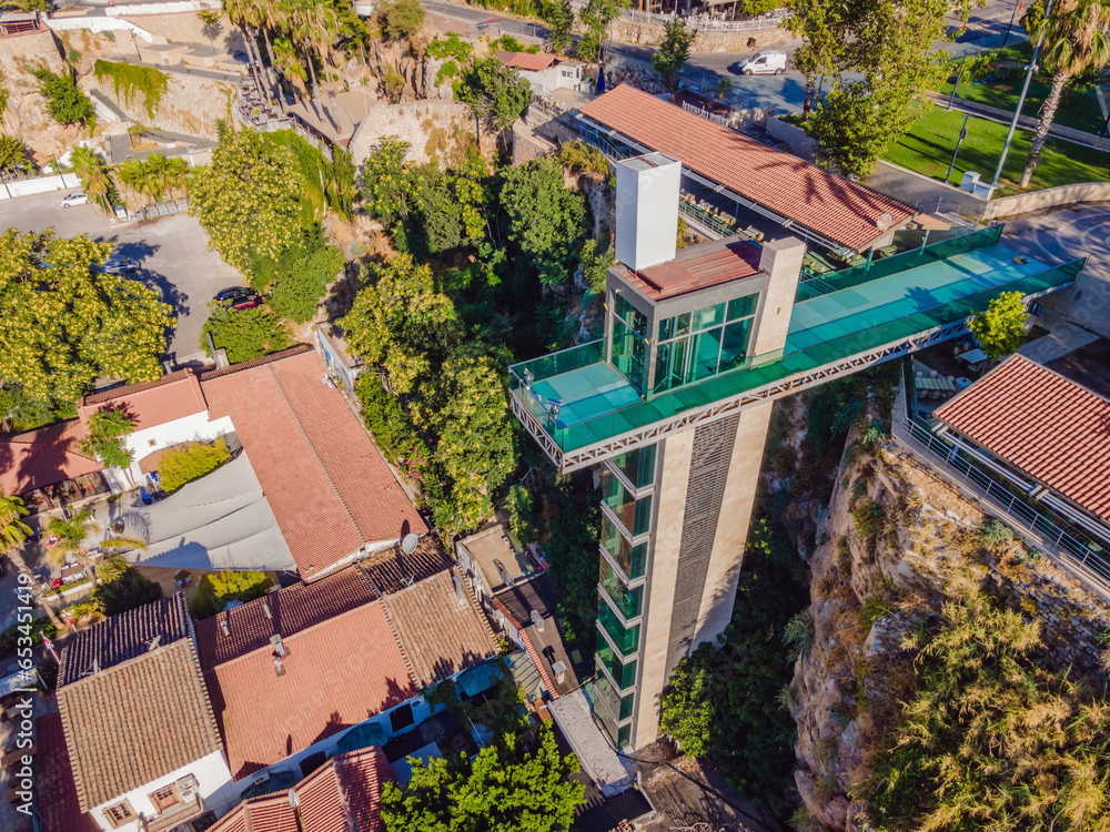 Naklejka premium Elevator from the embankment to the street and the observation deck Antalya Kaleici Panoramic Elevator