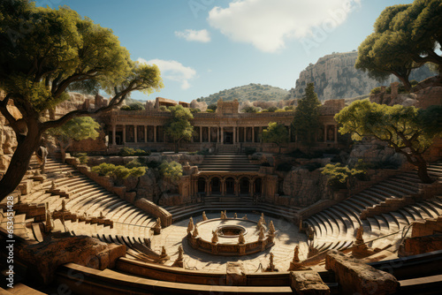 Fototapeta Naklejka Na Ścianę i Meble -  A Hellenistic amphitheater where ancient Greeks gathered for entertainment and drama. Generative Ai.