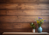 Wood tabletop entryway empty shiplap background wall mock up 3d space