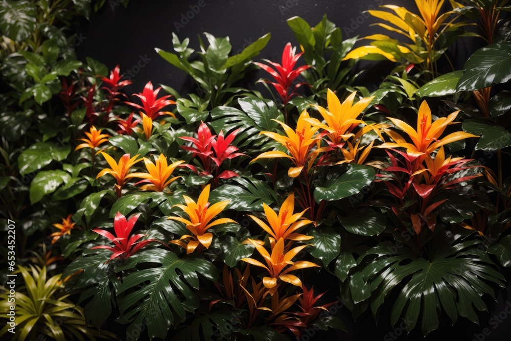 many brightly colored tropical plants. ai generative