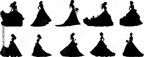 vector, isolated, set of wedding icons and silhouettes of the bride and groom. AI generated illustration