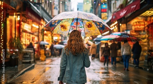 lonely young girl walking on the street with umbrella  lonely woman walking on the street  lonely girl with umbrella