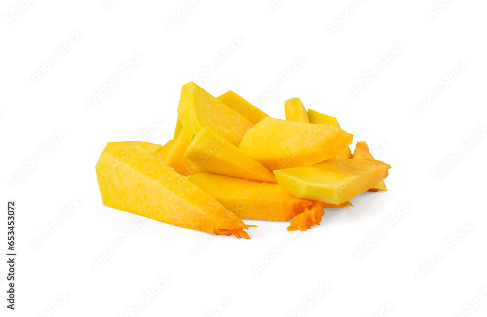 Fototapeta premium Chopped Pumpkin Isolated, Sweet Winter Squash, Cut Acorn Pumpkins