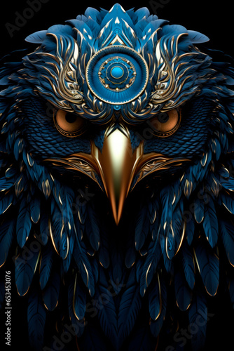 Illustration of a fantay eagle blue and gold, Creates with generative ai technology