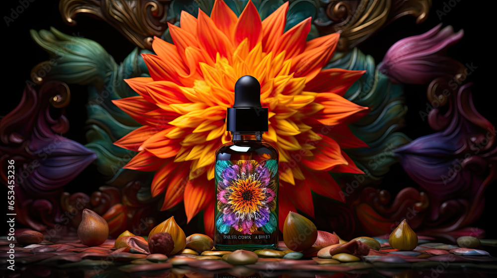 Naklejka premium blossom flower lotus spiritual wellness essential oil background - by generative ai